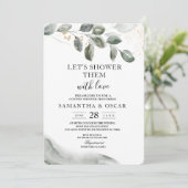 優しい緑の水彩の葉 | ゴールドダスト 招待状 (スタンド正面)