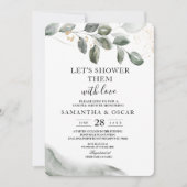 優しい緑の水彩の葉 | ゴールドダスト 招待状 (正面)