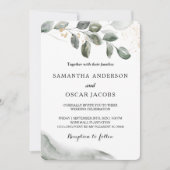 優しい緑の水彩の葉 | ゴールドダスト 招待状 (正面)