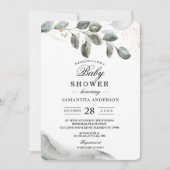 優しい緑の水彩の葉 | ゴールドダスト | 招待状 (正面)