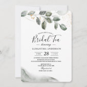 優しい緑の水彩の葉 | ゴールドダスト 招待状 (正面)