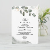 優しい緑の水彩の葉 | ゴールドダスト | 招待状 (スタンド正面)