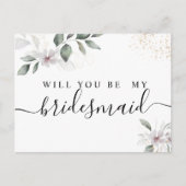 優しい緑の水彩葉と花 |金ゴールド インビテーションポストカード (正面)