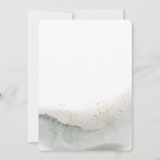 優しい緑の水彩葉と花 |金ゴールド 招待状 (裏面)