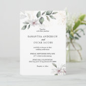 優しい緑の水彩葉と花 |金ゴールド 招待状 (スタンド正面)