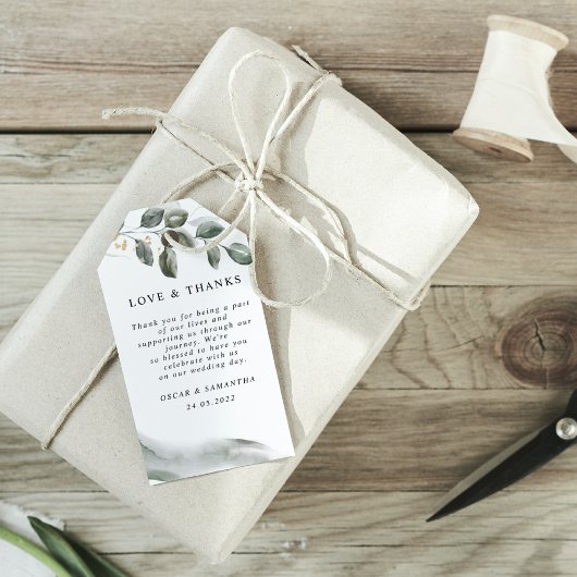 優しい緑の水彩葉 |金ゴールドダスト ギフトタグ