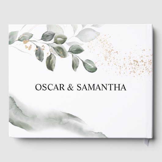 優しい緑の水彩葉 |金ゴールドダスト | ゲストブック (裏面)