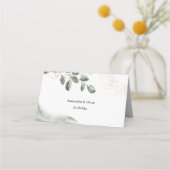 優しい緑の水彩葉 |金ゴールドダスト プレイスカード (裏面)