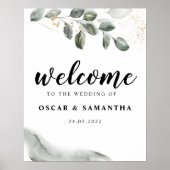 優しい緑の水彩葉 |金ゴールドダスト | ポスター (正面)