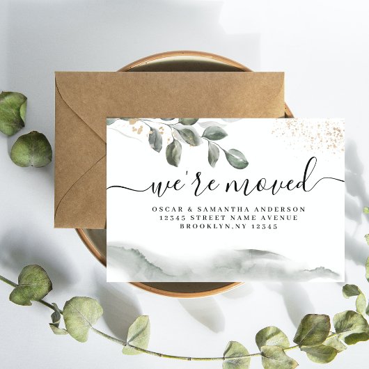 優しい緑の水彩葉 |金ゴールドダスト 案内ポストカード