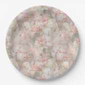 優しい背景に咲く豊かな牡丹 ペーパープレート (正面)