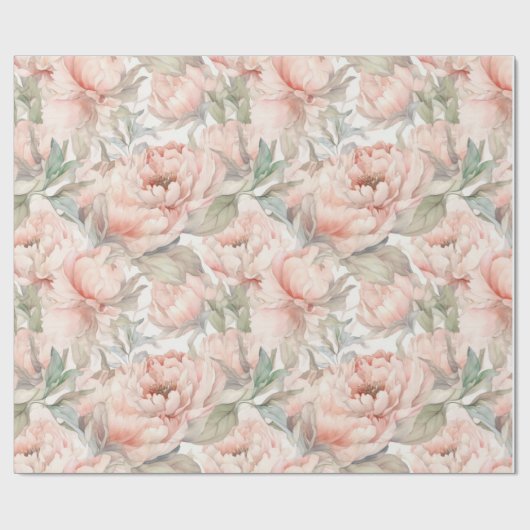 優しい背景の緑豊かな牡丹ラッピング紙 ラッピングペーパー (フラット)