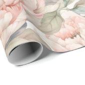 優しい背景の緑豊かな牡丹ラッピング紙 ラッピングペーパー (ロールコーナー)