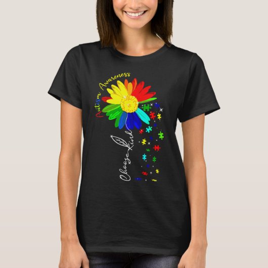 優しい自閉症意識ひまわり花を選択 Tシャツ (正面)