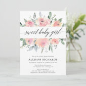 優しい色合いの花のカリグラフィー　エレガントな女の子のベビーシャワー 招待状 (スタンド正面)