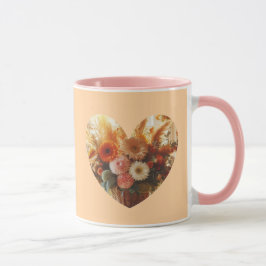 優しい花の咲くハートのコーヒーマグ マグカップ