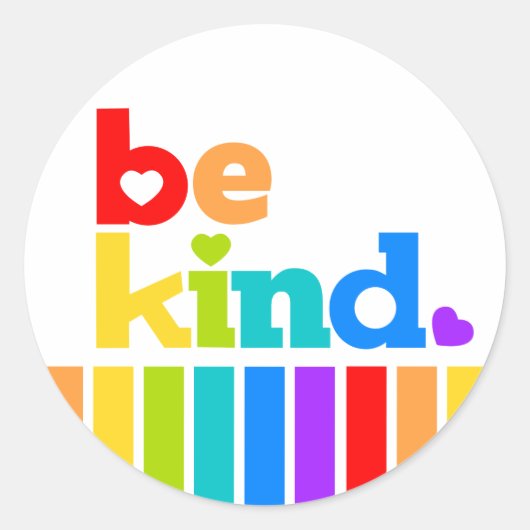 優しい虹のスローガン文字とハートグラフィック ラウンドシール (正面)