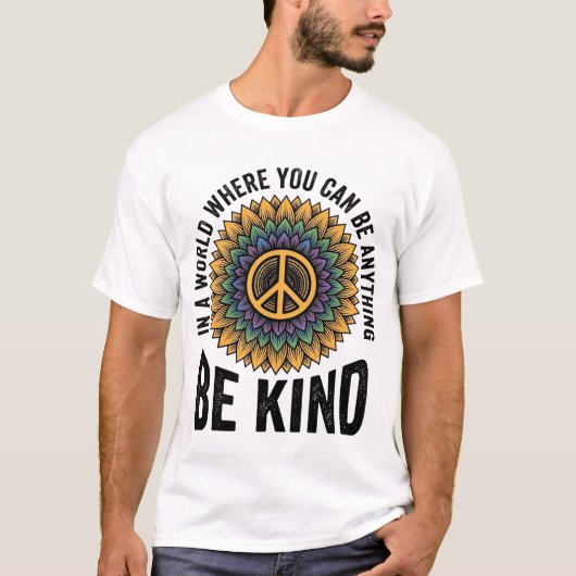 優しい虹の花平和ビンテージTシャツデザイン Tシャツ (正面)