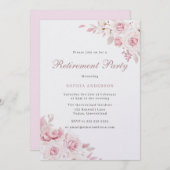 優しい赤面エレガントの花の退職パーティー 招待状 (正面/裏面)