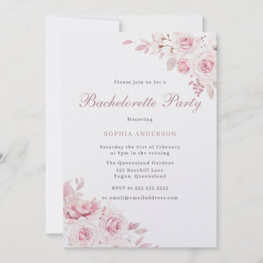 優しい赤面エレガントの花バチェロレッテ 招待状 (正面)