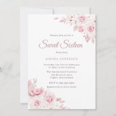 優しい赤面エレガントの花甘い16パーティー 招待状 (正面)