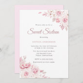 優しい赤面エレガントの花甘い16パーティー 招待状 (正面/裏面)