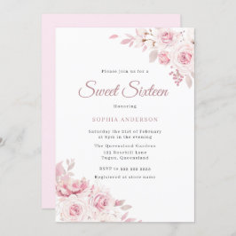 優しい赤面エレガントの花甘い16パーティー 招待状