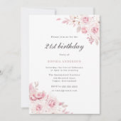 優しい赤面エレガントの花21歳の誕生日パーティー 招待状 (正面)