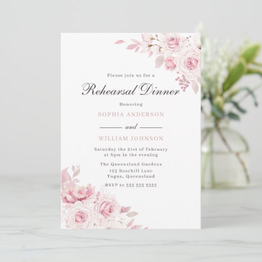 優しい赤面エレガントフラワーリハーサルディナー 招待状 (スタンド正面)
