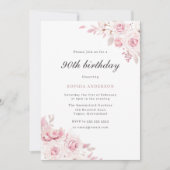 優しい赤面エレガント花女性90誕生日 招待状 (正面)