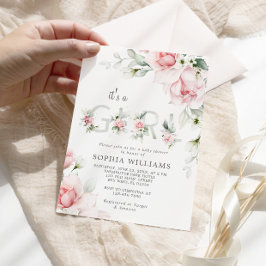 優しい赤面ピンクのバラ女の子の赤ちゃんシャワー 招待状