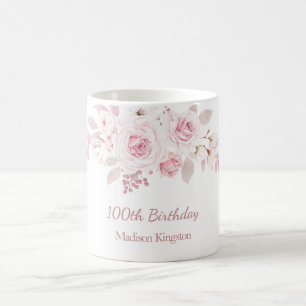 優しい赤面ピンクフローラ100th誕生日パーティーギフト コーヒーマグカップ