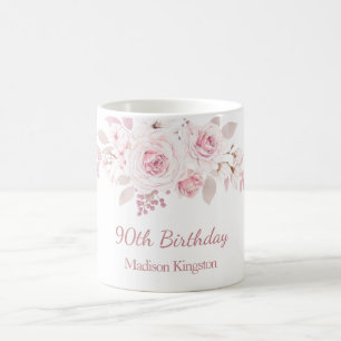 優しい赤面ピンクフローラ90th誕生日パーティーギフト コーヒーマグカップ