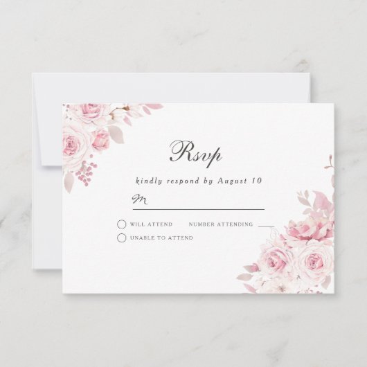 優しい赤面結婚ピンクまたは任意のイベント 出欠カード (正面)