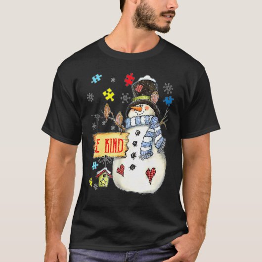 優しい雪だるまパズル 自閉症啓発 面白い家族 Tシャツ (正面)