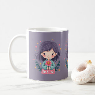 優しい かわいい少女 花 ポジティブアート コーヒーマグカップ