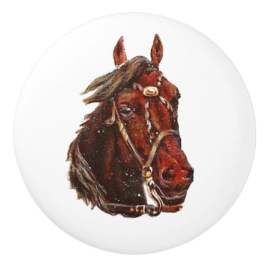 優しい&甘い茶色の馬のヴィンテージアート セラミックノブ (正面)
