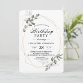 優しい 緑の水彩の葉のフレームと花 招待状 (スタンド正面)