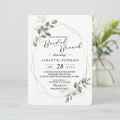 優しい 緑の水彩の葉のフレームと花 招待状 (スタンド正面)