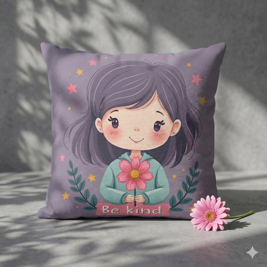 優しくかわいい花の女の子前向き クッション