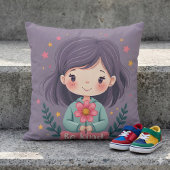 優しくかわいい花の女の子前向き クッション
