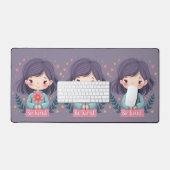 優しくかわいい花の女の子前向き デスクマット (キーボード&マウス)