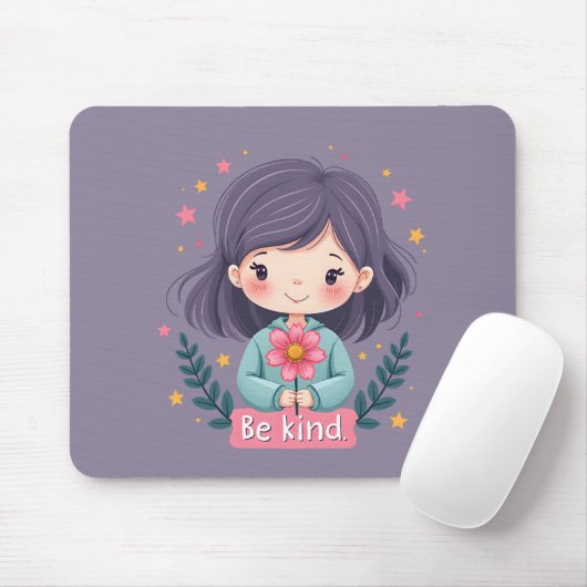 優しくかわいい花の女の子前向き マウスパッド (マウス)