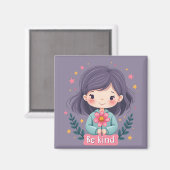 優しくかわいい花の女の子前向き マグネット (正面/裏面)