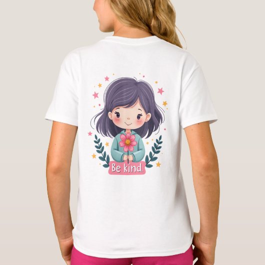 優しくかわいい花の女の子前向き Tシャツ (裏面)