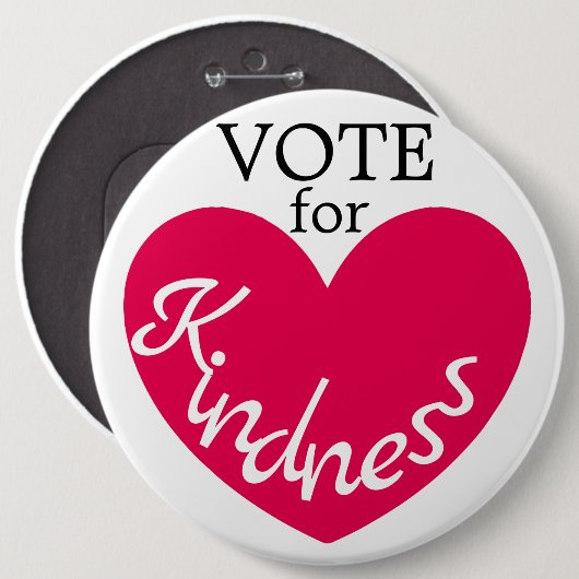 優しさに投票かわいいピンクのハート巨大 缶バッジ (正面&裏面)
