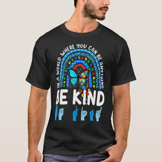 優しさの虹 優しさ ブルー 自閉症啓発 サポート Tシャツ (正面)