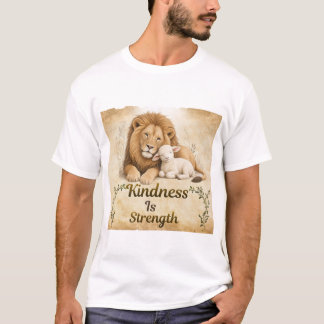 優しさは強さ ライオンと子羊 励ましのデザイン Tシャツ