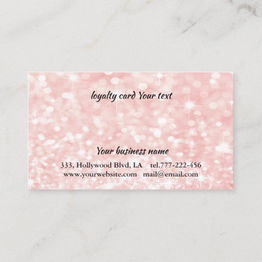 優しエレガントいピ淡い色のンクのハートがキラキラ輝く ロイヤリティカード (裏面)