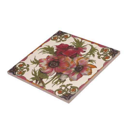 優れたアンティークポピーc1890暖かいカラーズレプロ タイル (側面)